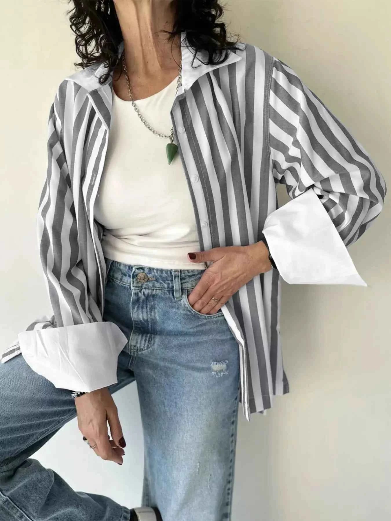 Striped Oversized Button Up Shirt