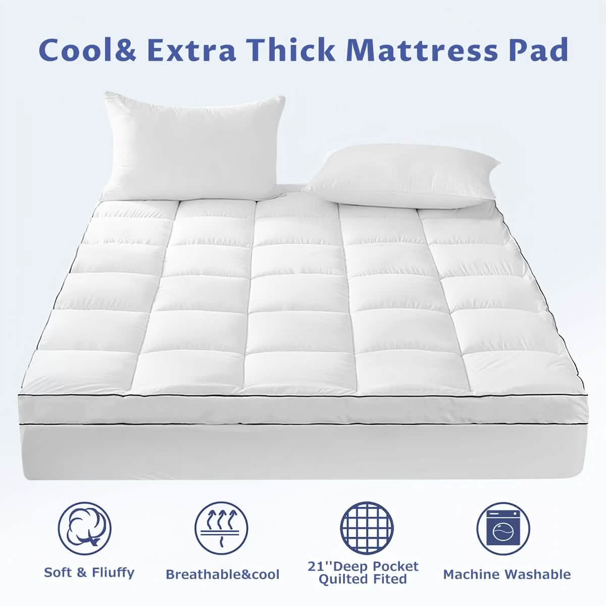 Extra Thick Mattress Topper – Soft, Cooling & Breathable (Multiple Sizes & Colors) by DailySale
