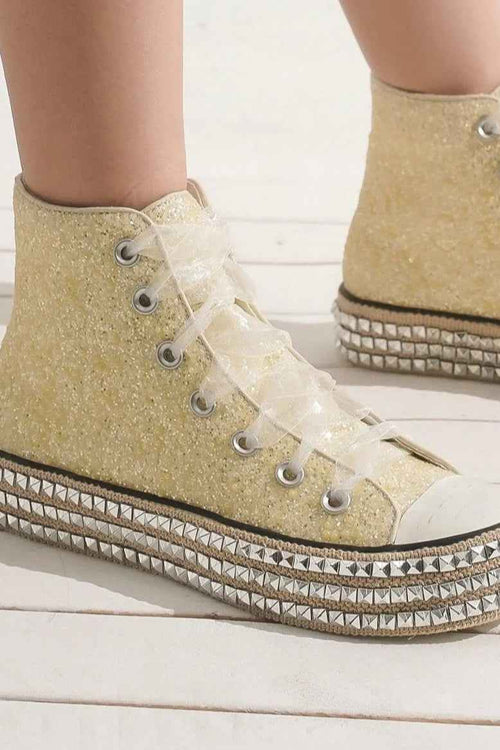 Beast Fashion Glitter Lace-Up Studded Platform Sneakers by Wild and Free Boutique