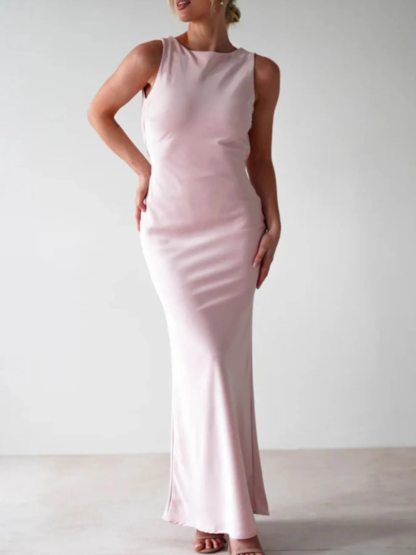 Satin Sleeveless Maxi Dress by Shopiebay