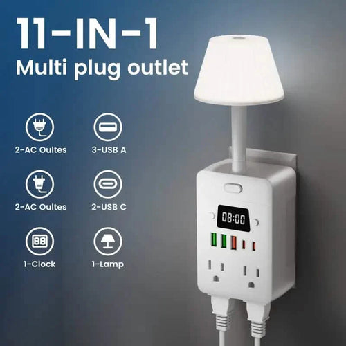 11-in-1 Multifunctional Power Strip with Desk Lamp, Clock, USB Ports & Surge Protection by DailySale
