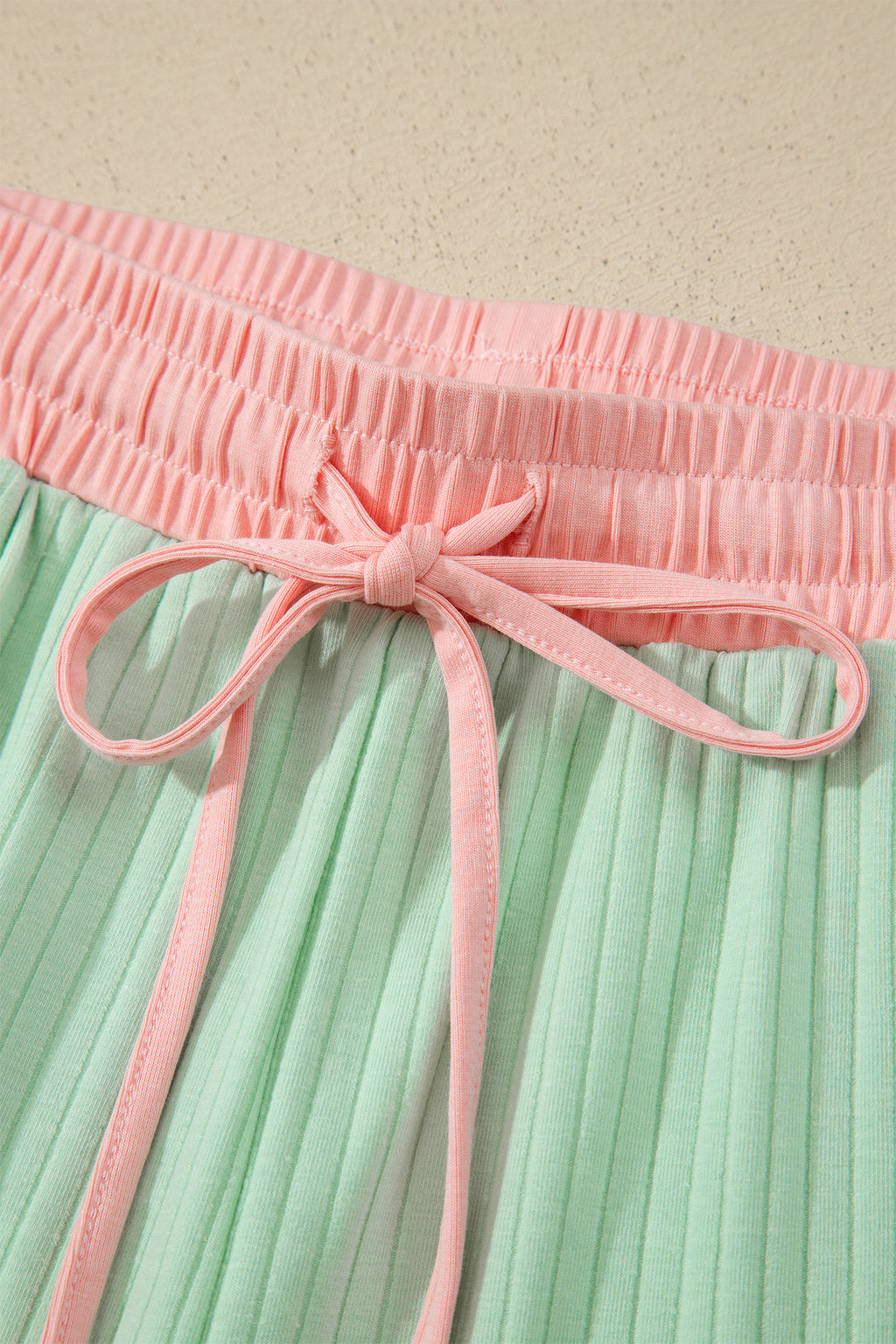 Clearly Aqua Soft Ribbed Color Block Trim Casual Short Set by Dear-Lover Dropshipping