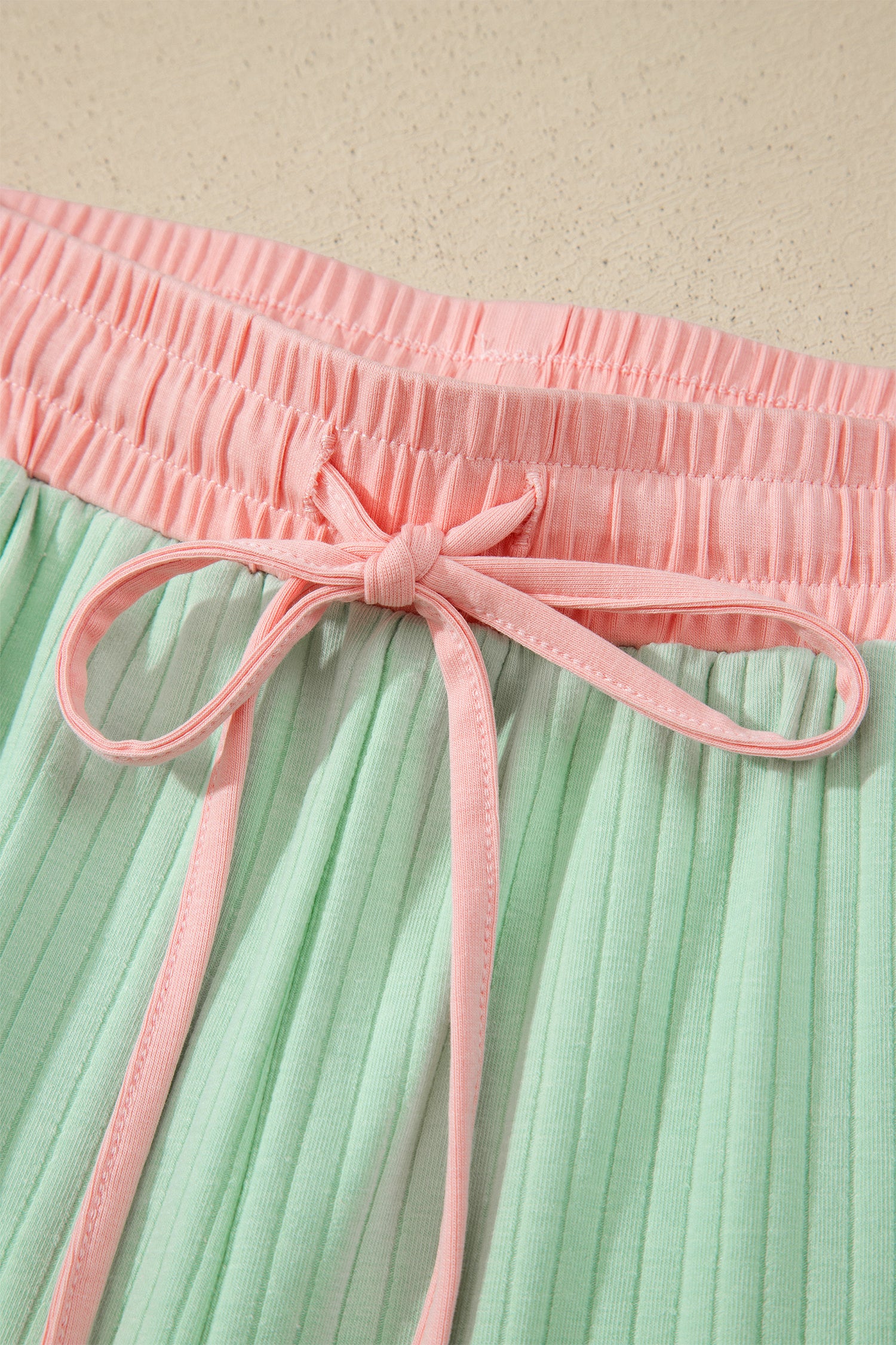 Clearly Aqua Soft Ribbed Color Block Trim Casual Short Set by Dear-Lover Dropshipping