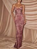 Lace Up Back Strapless Maxi Dress by Shopiebay