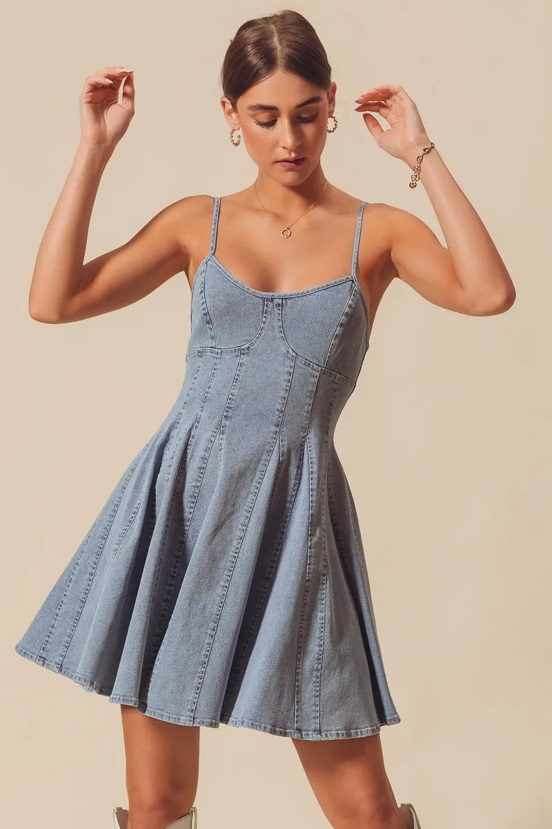 SO ME A Line Fit and Flare Denim Mini Dress by Selvanelle