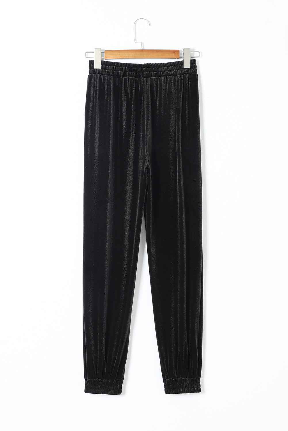 Black Solid Velvet Jogger Pants