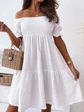 Smocked Off-Shoulder Mini Dress by Shopiebay