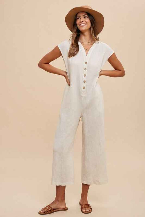 Annie Wear Button Detail Wide Leg Jumpsuit with Pockets by Wild and Free Boutique