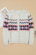 Pink Stripe Geometric Button Up Sweater Cardigan