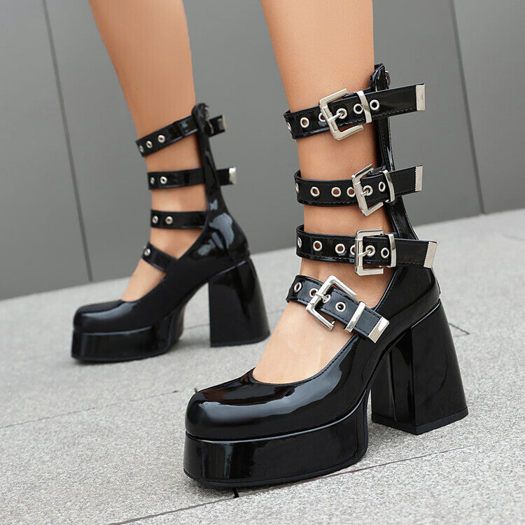 Sweet Cool Chunky Heel High Heel Leather Shoes See size chart under “more details”