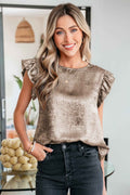 Gold Metallic Round Neck Ruffle Trim Sleeveless Top