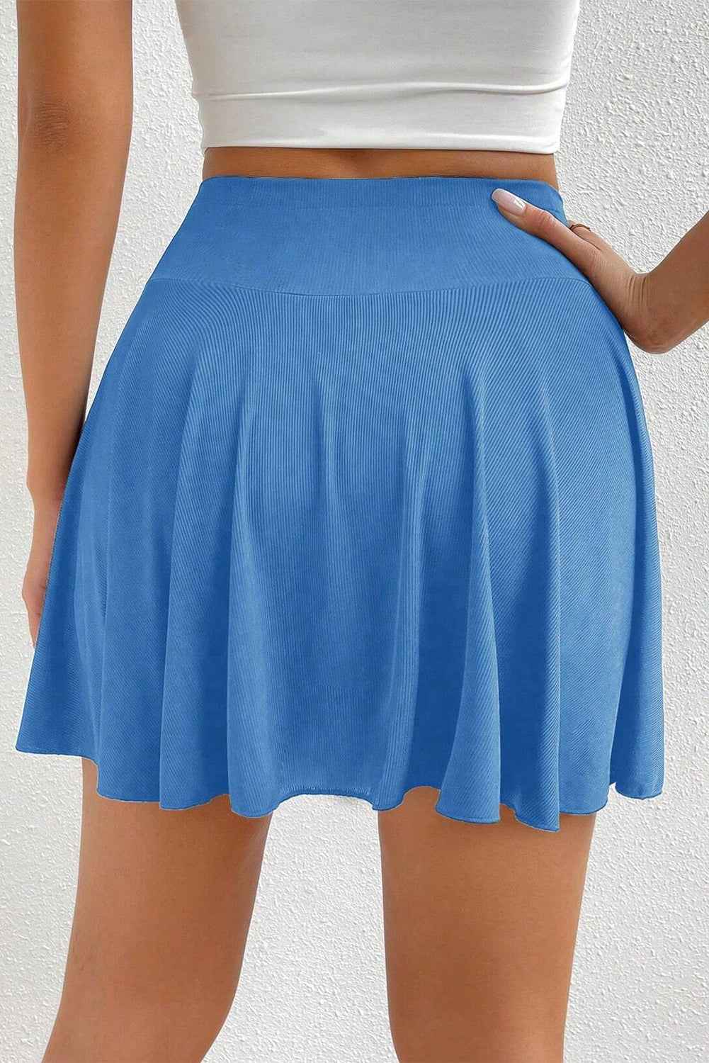 Blue A-line Draped High Waist Pocketed Lined Skort