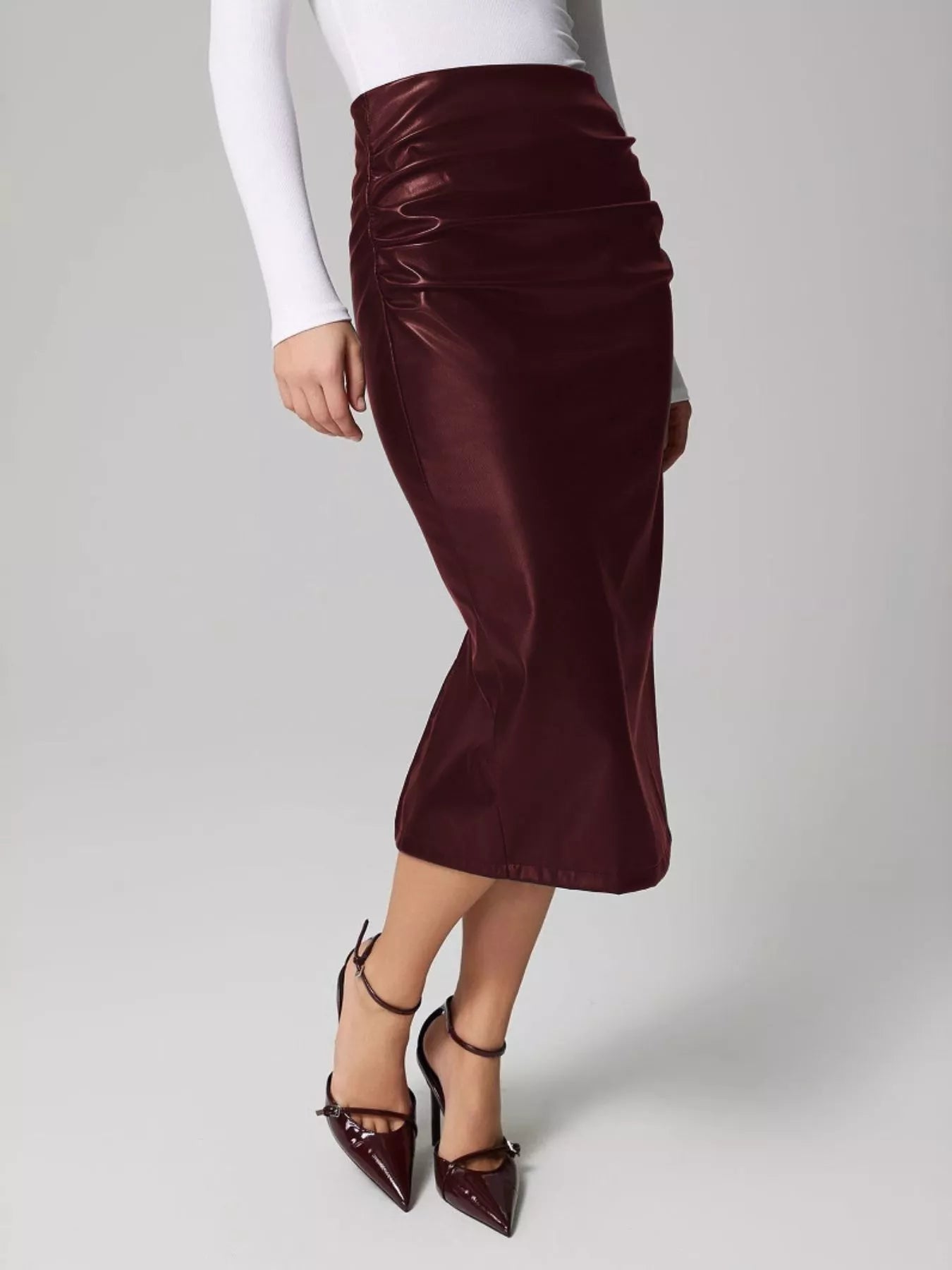 Slit Back Leather Skirt by Simply Love