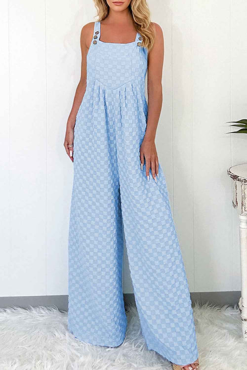 Beau Blue Checkered Pocket High Waist Wide Leg Overall by Wild and Free Boutique