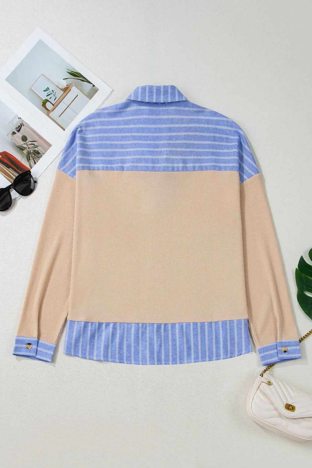 Parchment Plus Size Striped Contrast Trim Waffle Knit Collared Top