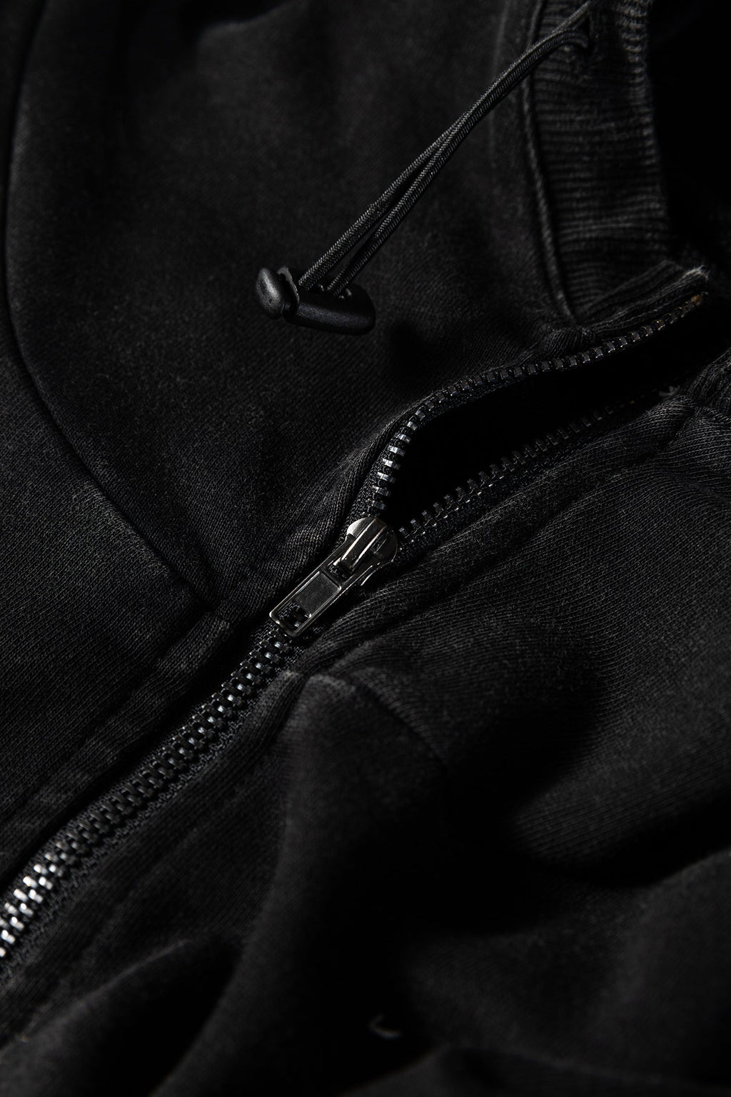 Black Half Zip Kangaroo Pocket Mineral Wash Baggy Hoodie