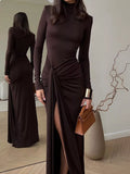 Turtleneck Long Sleeve Slit Maxi Dress by Shopiebay