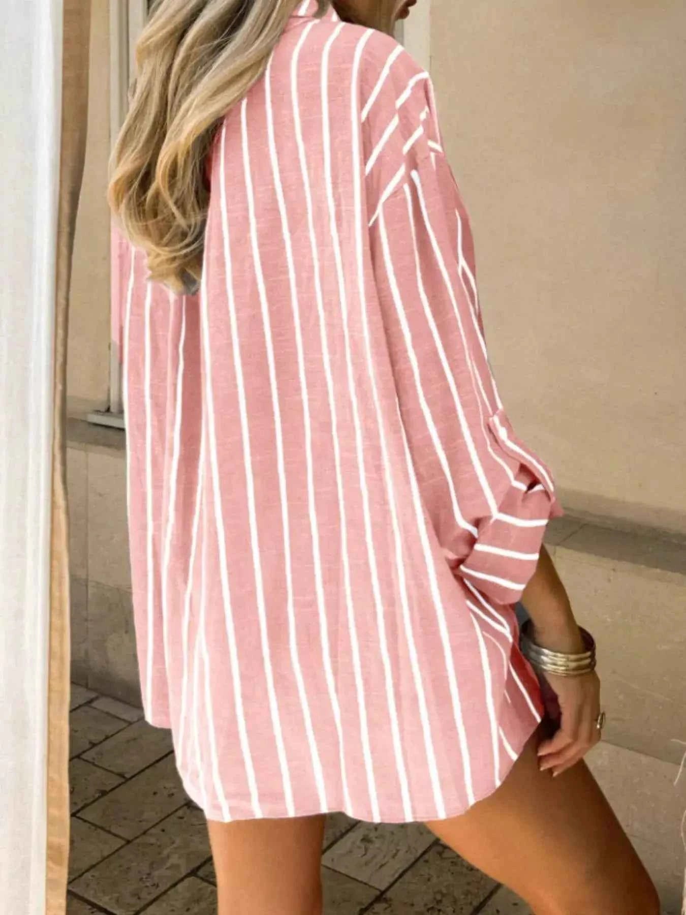 Pink Striped Oversized Button Down Shirt