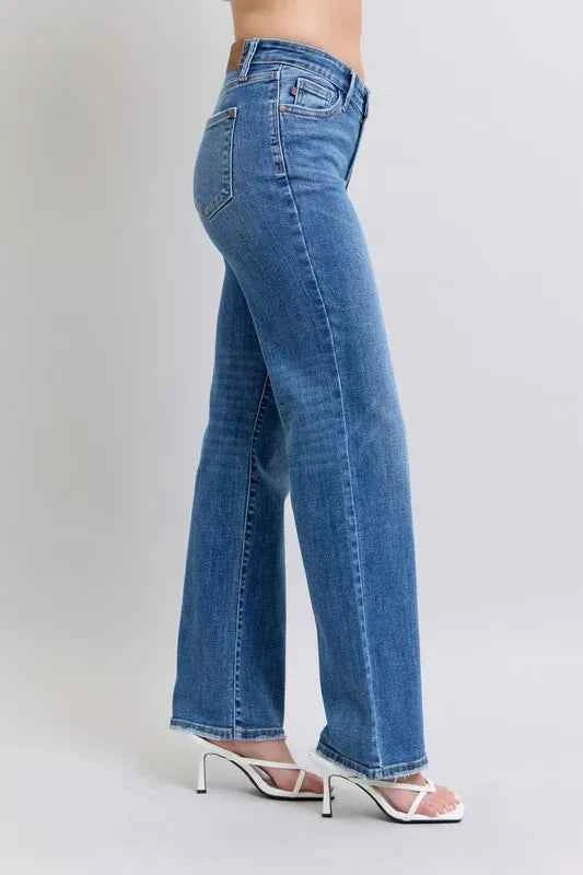 Judy Blue Full Size High Waist V-Front Vintage Wash Straight Jeans Plus Size