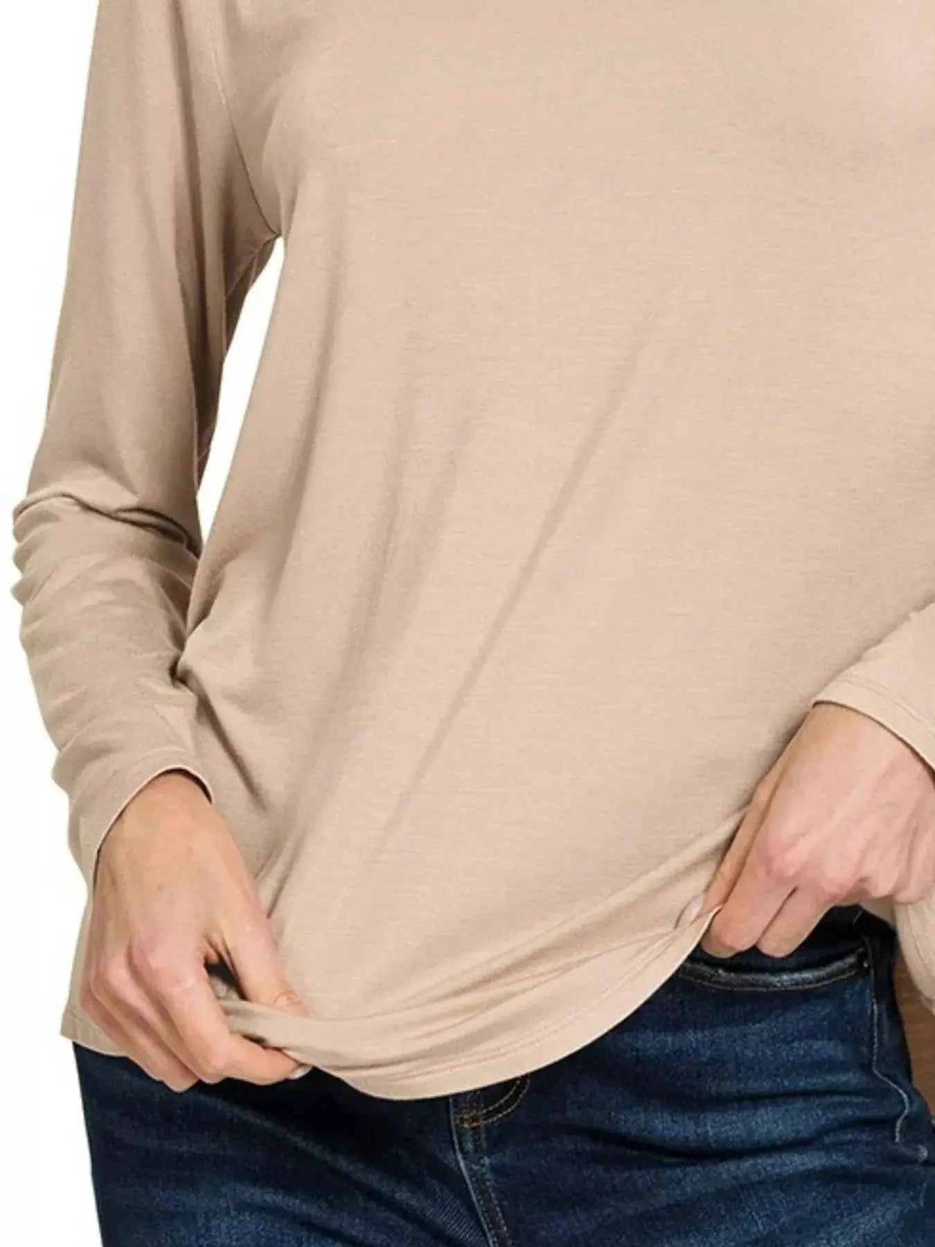 Zenana Flowy Round Hem Rayon Long Sleeve Top
