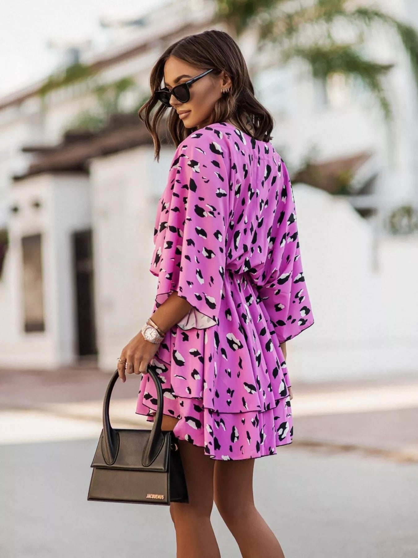 Layered Printed Surplice Mini Dress by Shopiebay