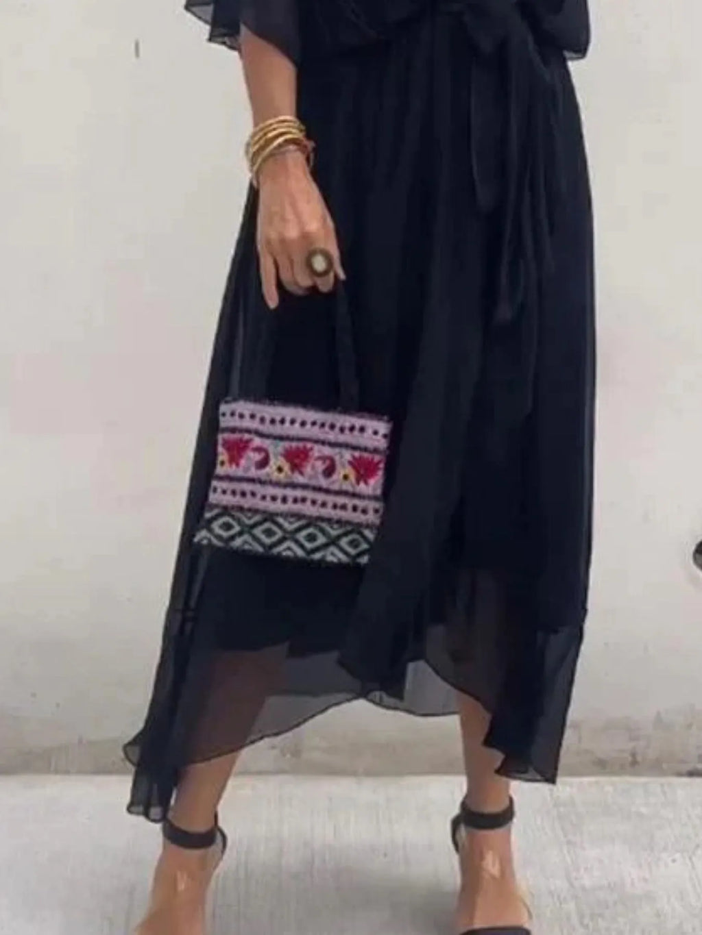 Flowy Tie Front Midi Dress with Flutter Sleeves by Shopiebay