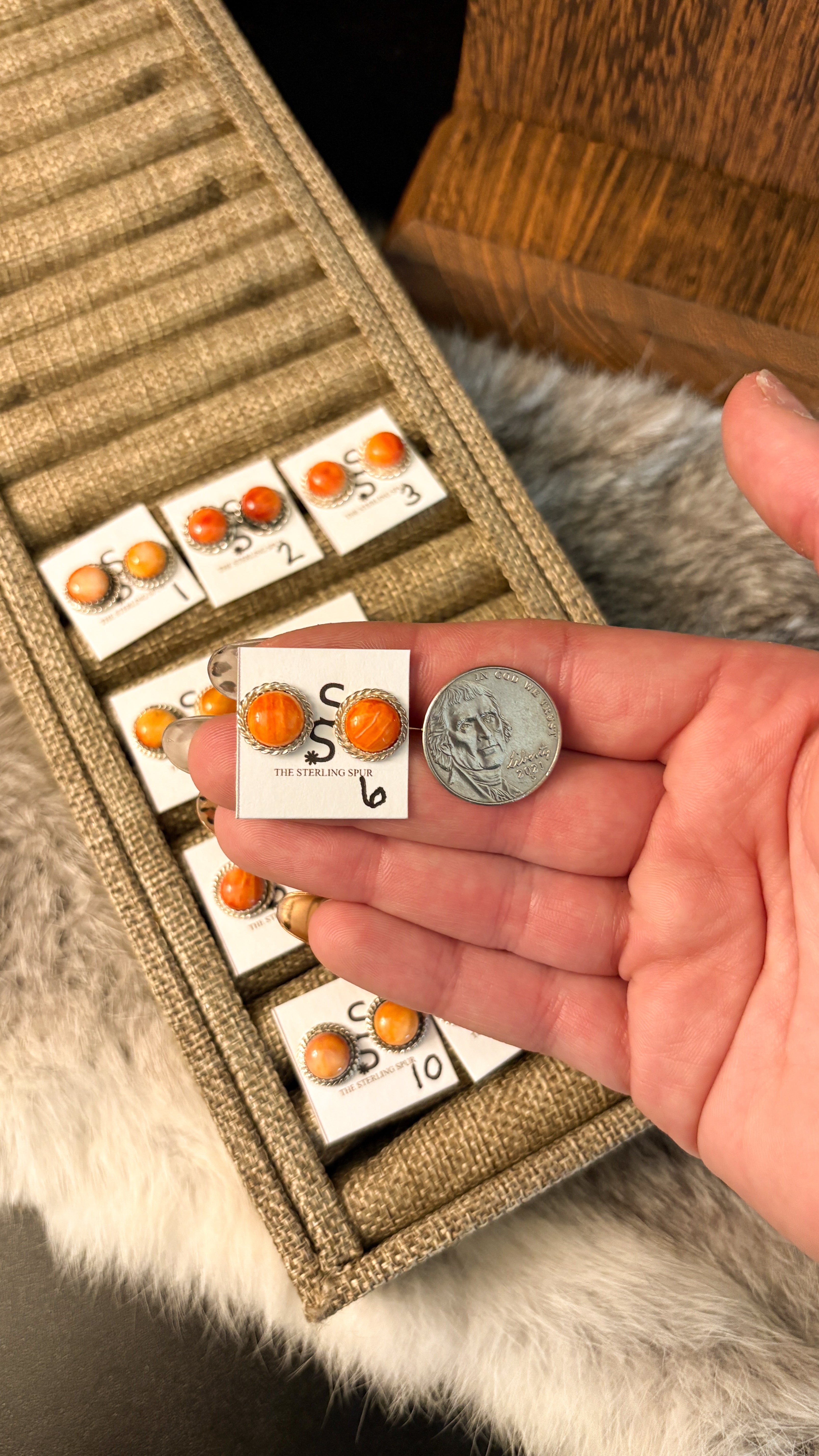 ORANGE SPINY OYSTER EARRINGS BY ESTHER WHITE by The Sterling Spur