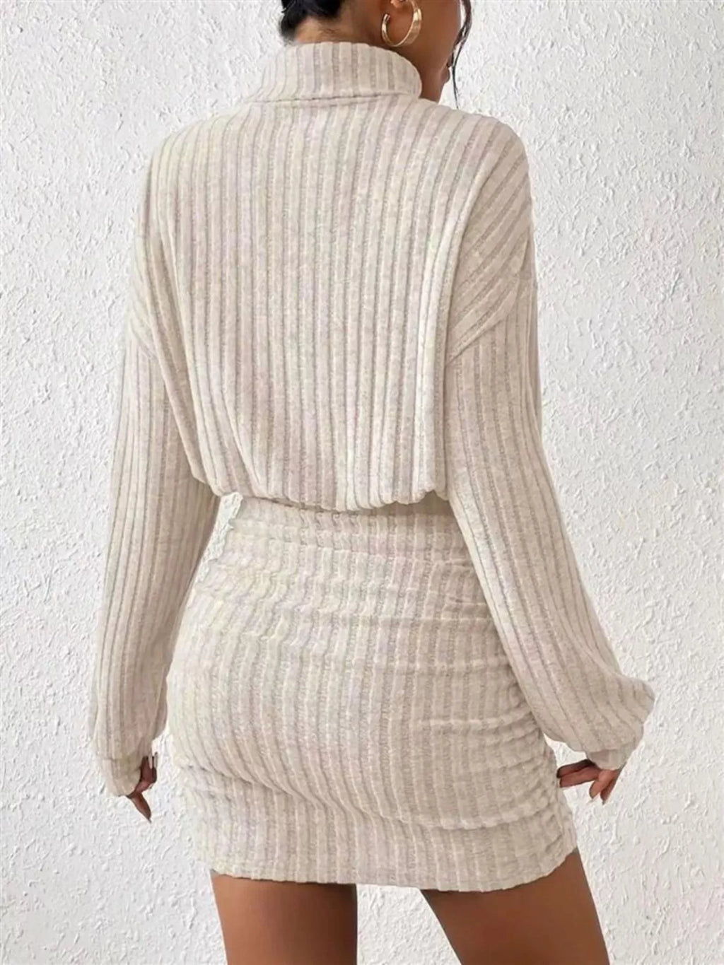 Ribbed Knit Turtleneck Bodycon Mini Dress by Shopiebay
