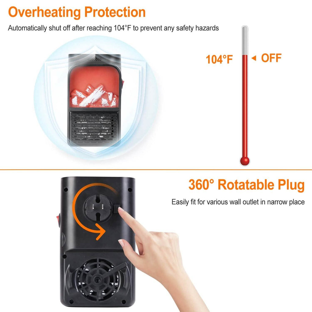 800w Plug-In Space Heater Wall Outlet with 360° Rotatable Plug by DailySale