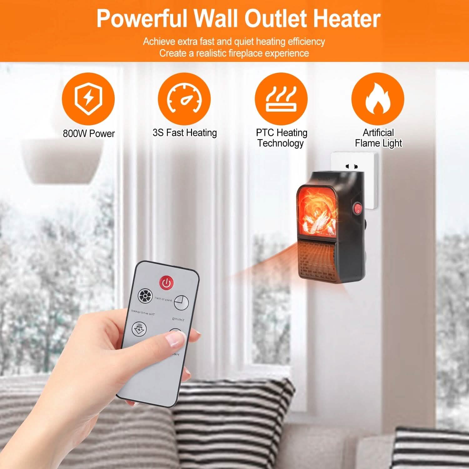 800w Plug-In Space Heater Wall Outlet with 360° Rotatable Plug by DailySale