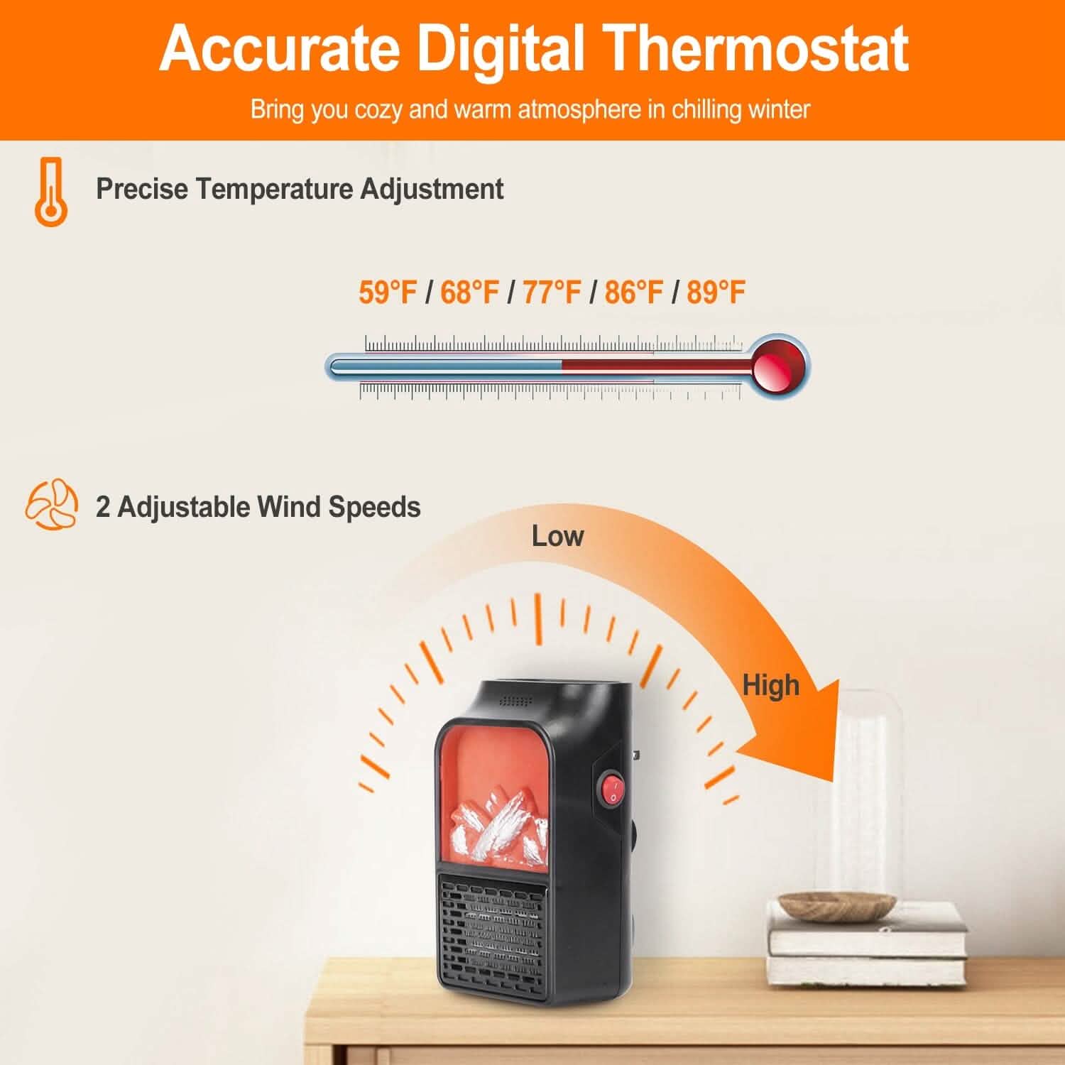 800w Plug-In Space Heater Wall Outlet with 360° Rotatable Plug by DailySale