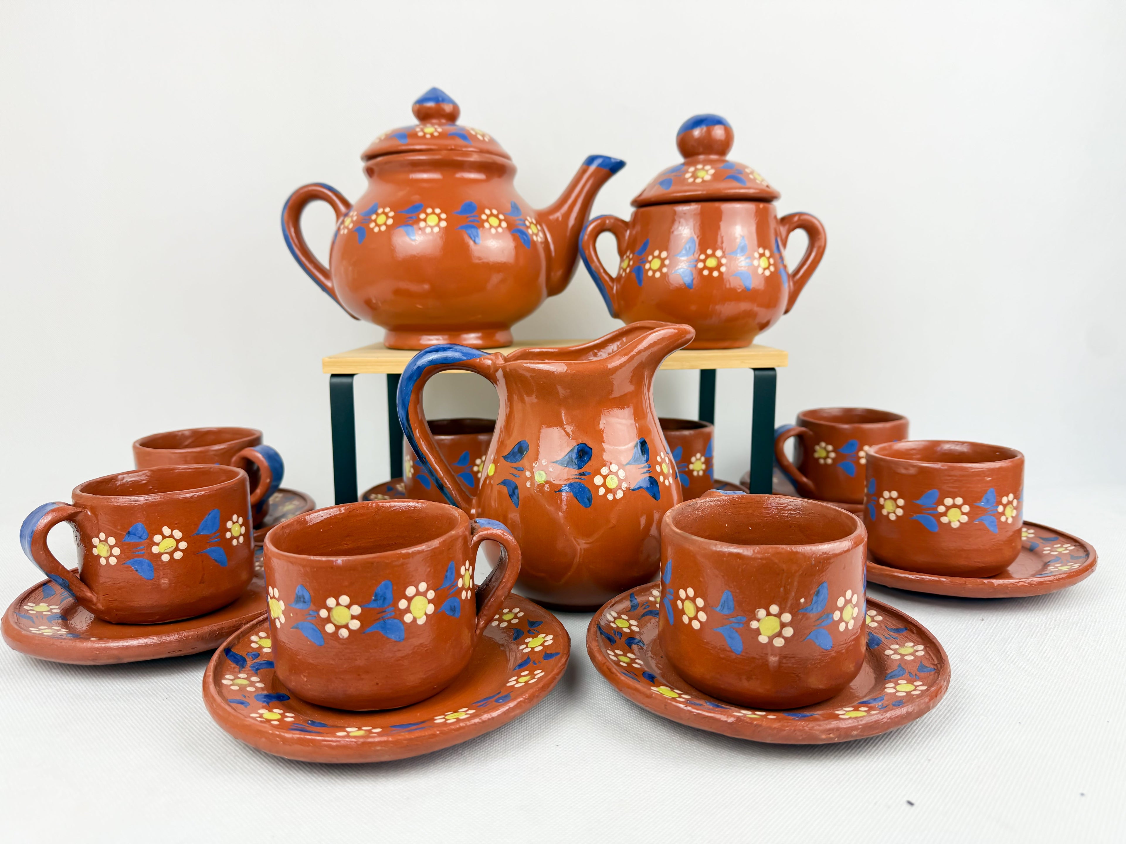 Traditional Mexican Tea Pot Set 16pc - Juego de Te Barro by TheMexHub