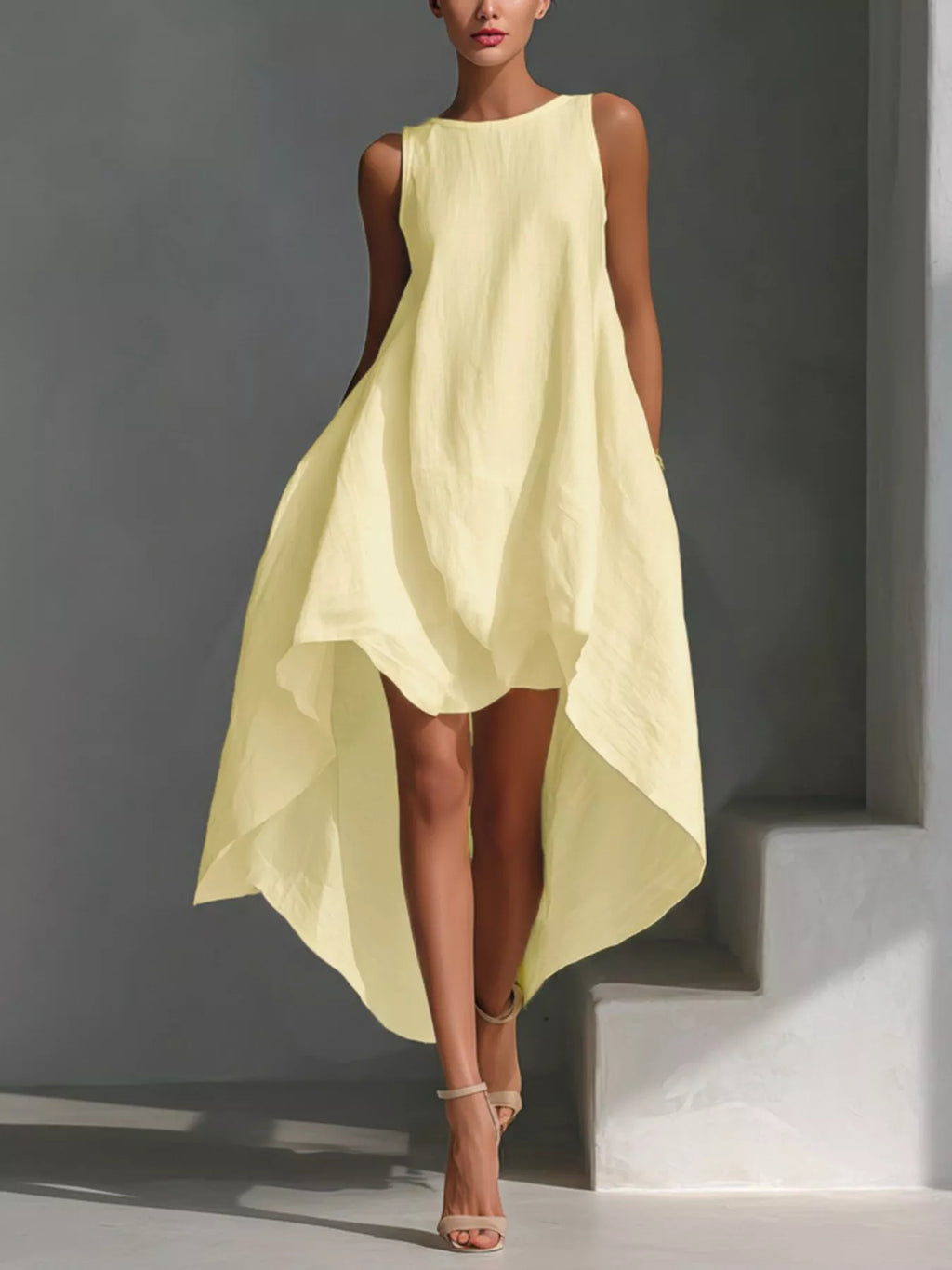 High-Low Round Neck Sleeveless Dress by Shopiebay