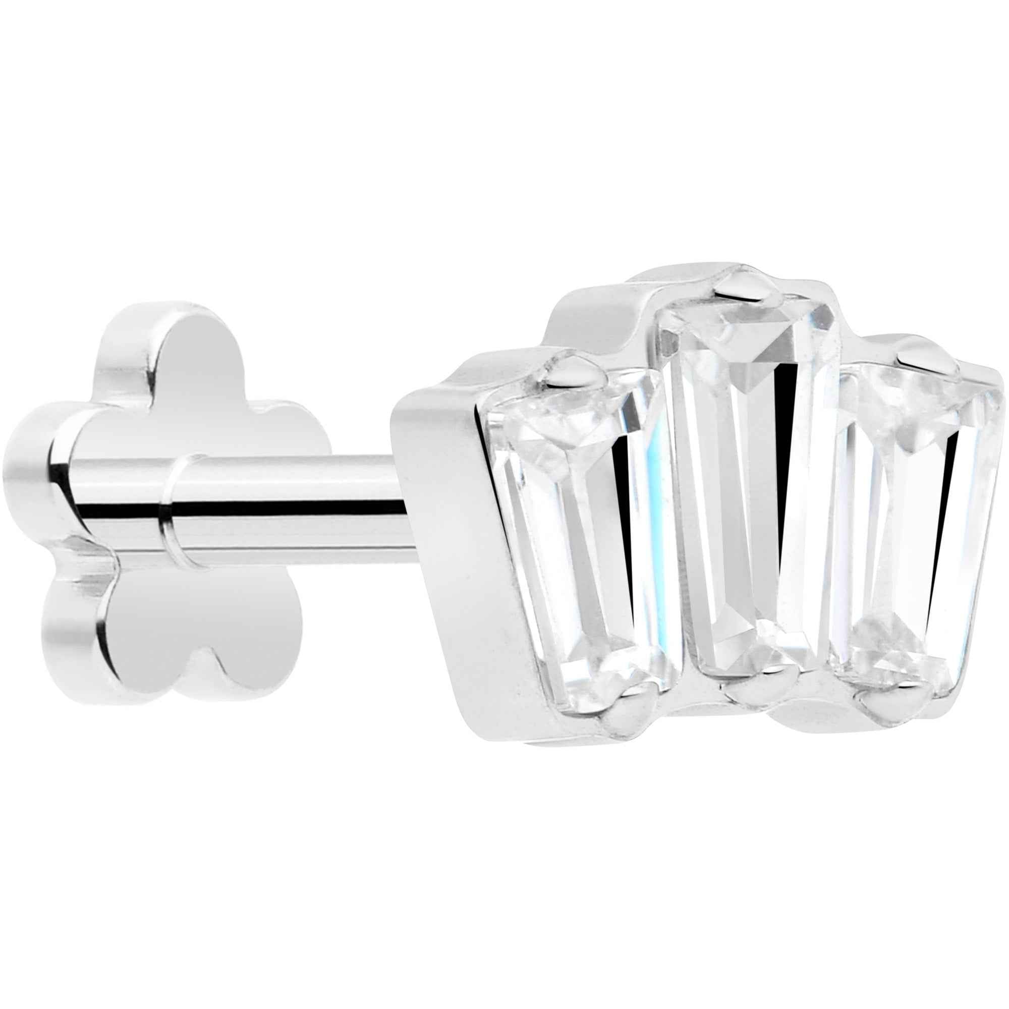 18G 1/4 Clear Gem Implant Grade Titanium Threadless Flower Reversible Flat Back Earring by BodyCandy
