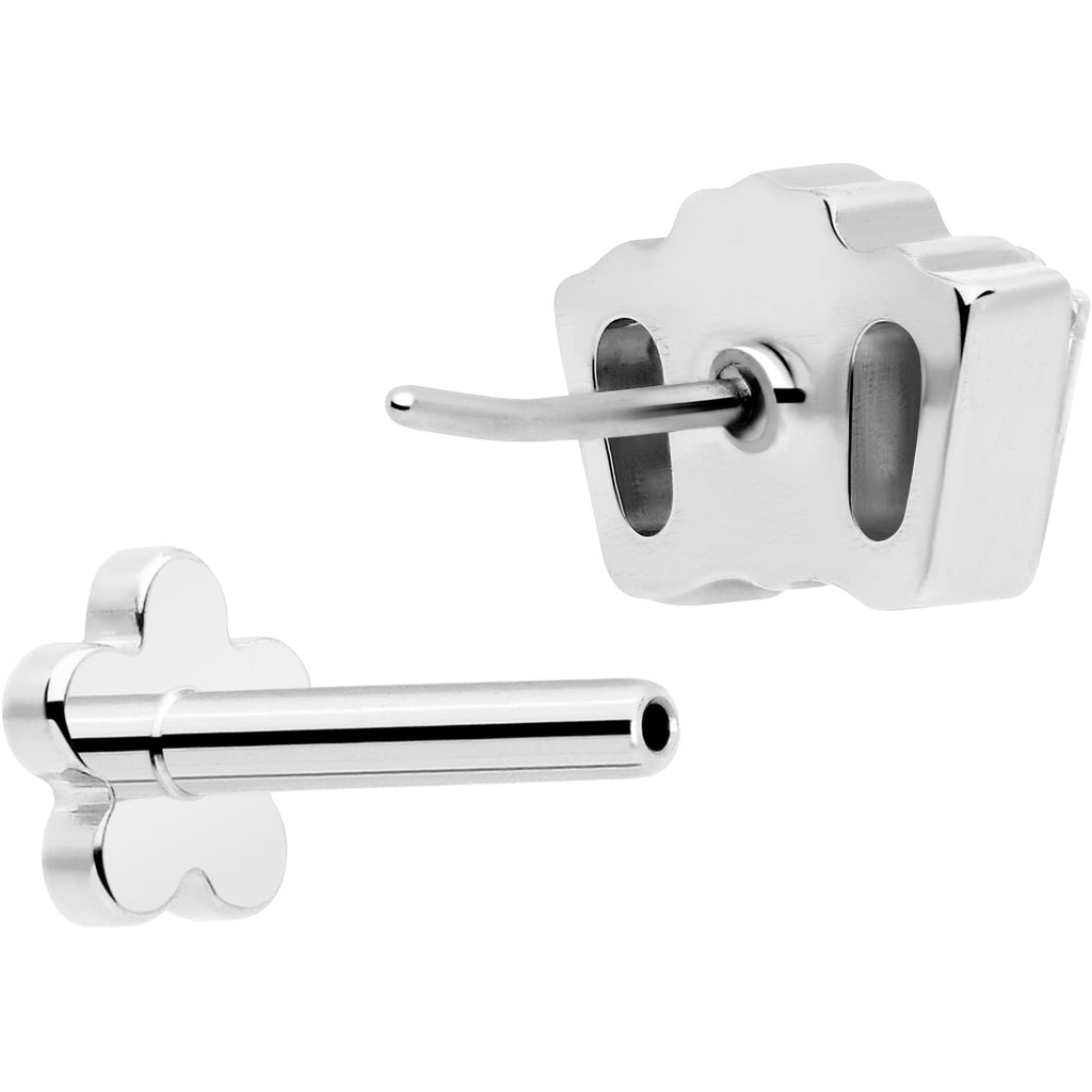 18G 1/4 Clear Gem Implant Grade Titanium Threadless Flower Reversible Flat Back Earring by BodyCandy