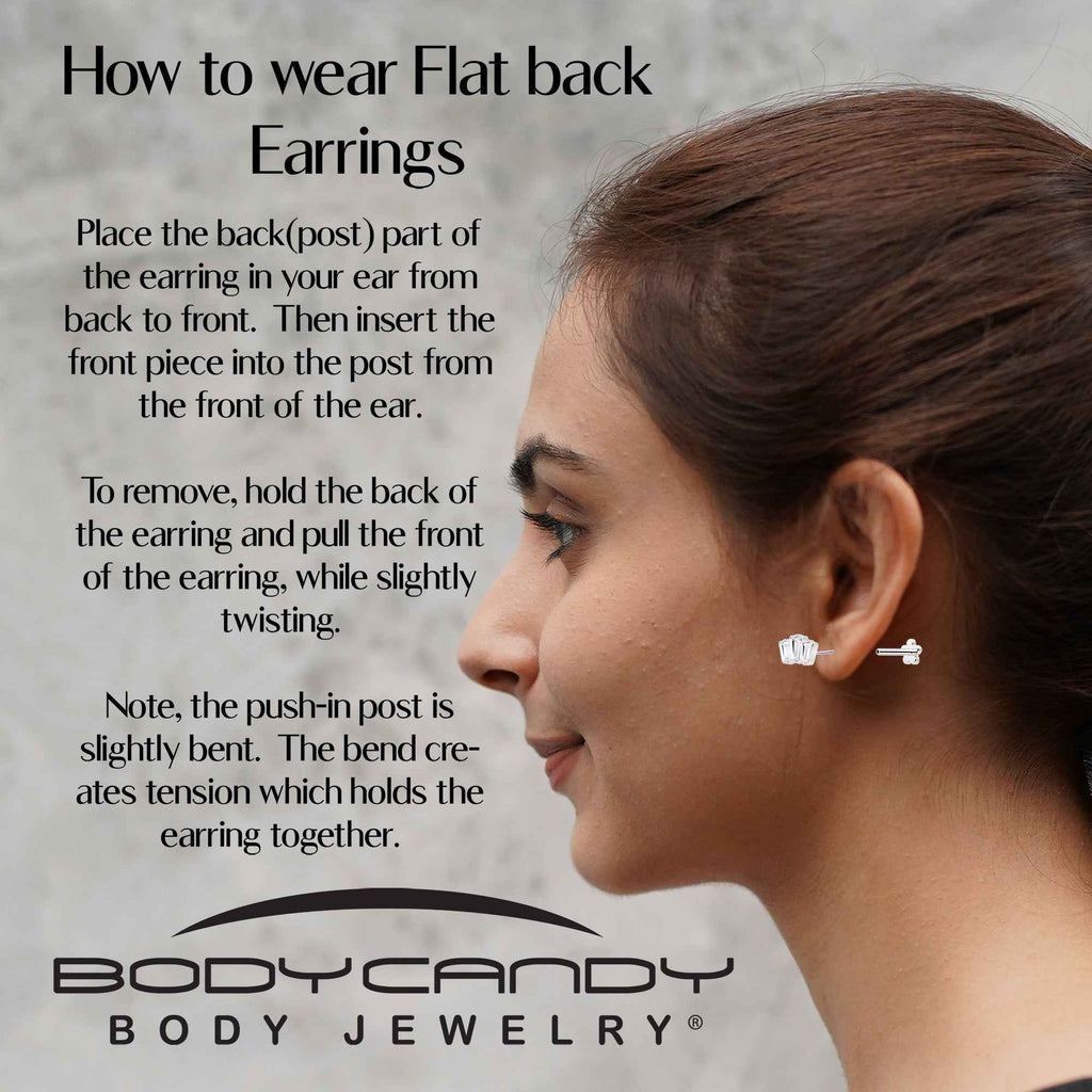 18G 1/4 Clear Gem Implant Grade Titanium Threadless Flower Reversible Flat Back Earring by BodyCandy