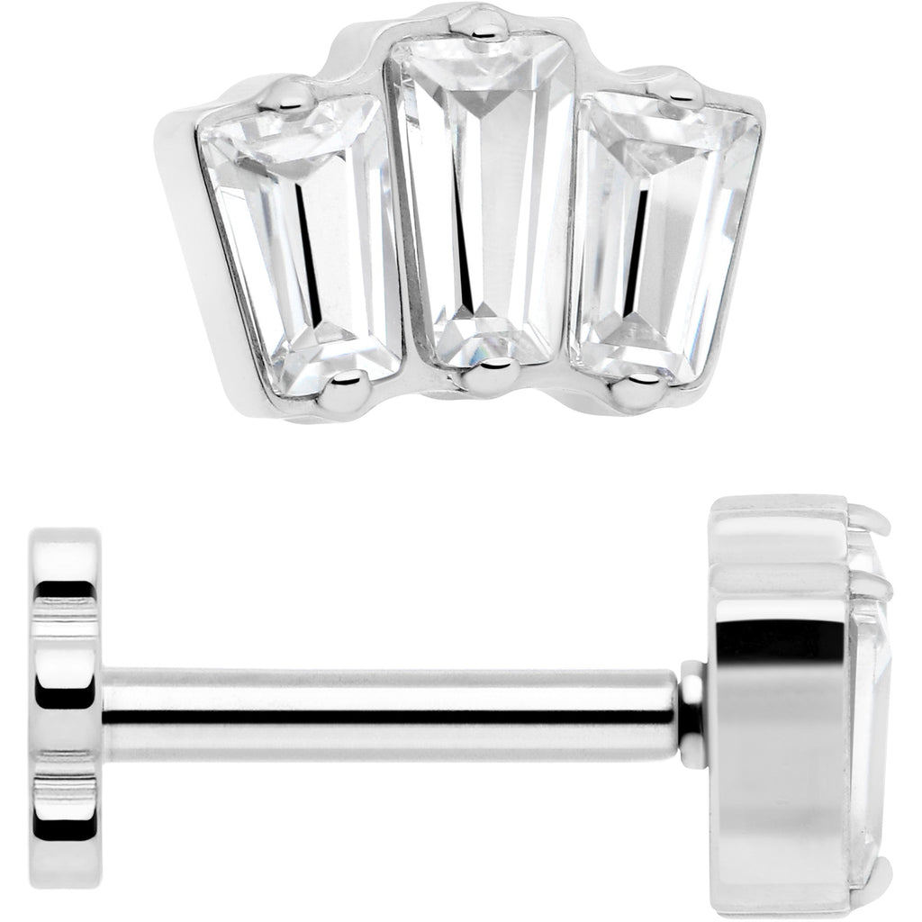 18G 1/4 Clear Gem Implant Grade Titanium Threadless Flower Reversible Flat Back Earring by BodyCandy