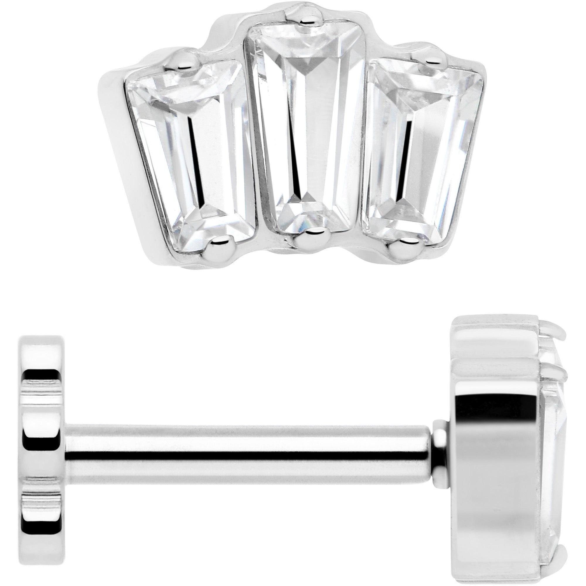 18G 1/4 Clear Gem Implant Grade Titanium Threadless Flower Reversible Flat Back Earring by BodyCandy