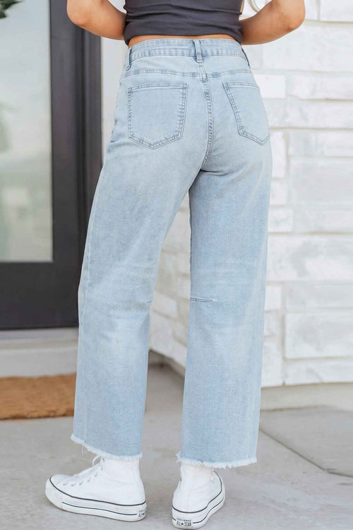 Beau Blue Frayed Cropped Straight Jeans by Dear-Lover Dropshipping