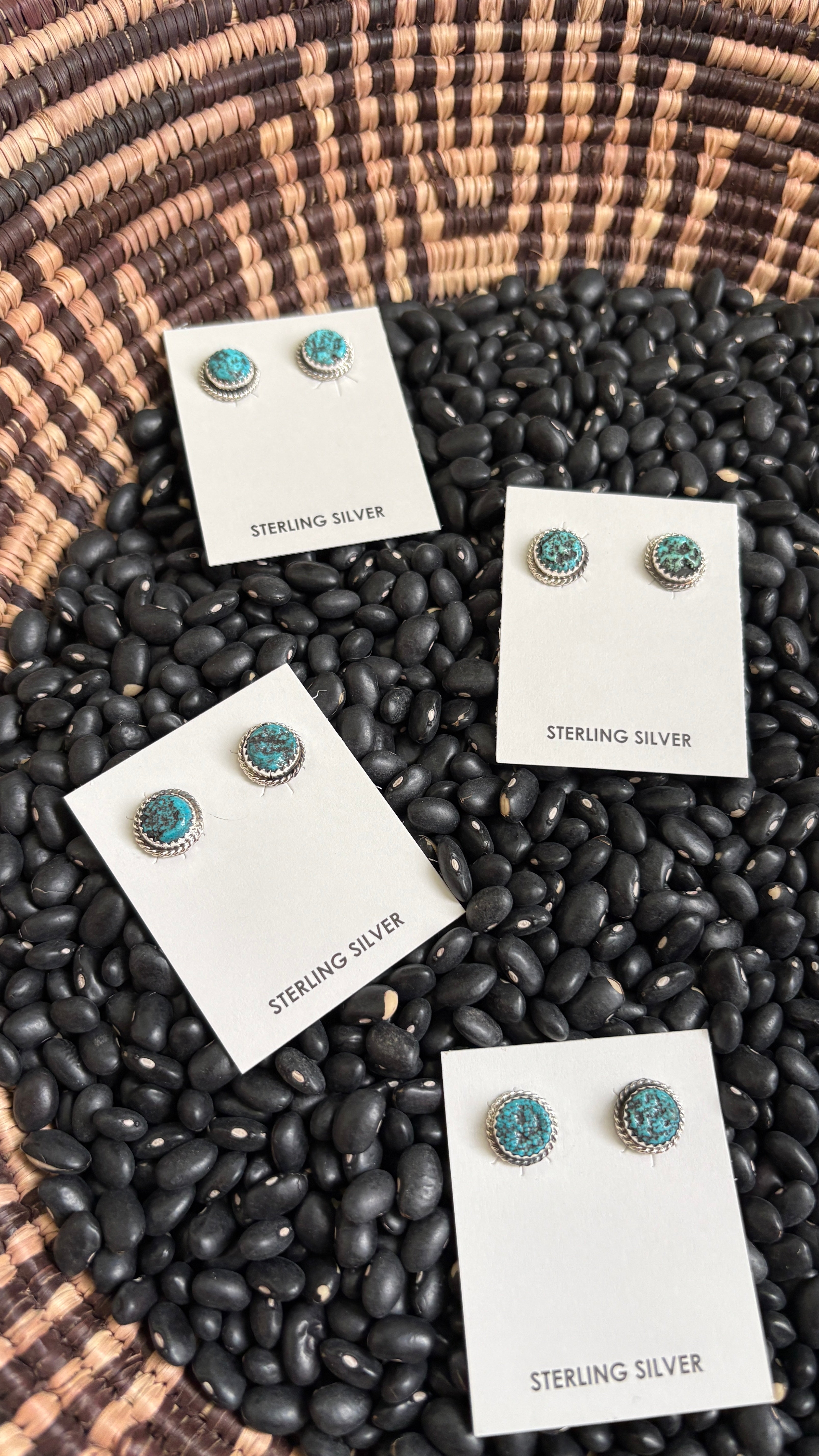 KINGMAN TURQUOISE NUGGET STYLE ROUND STUD EARRINGS BY ESTHER WHITE by The Sterling Spur