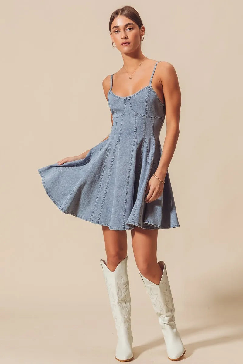 SO ME A Line Fit and Flare Denim Mini Dress by Selvanelle