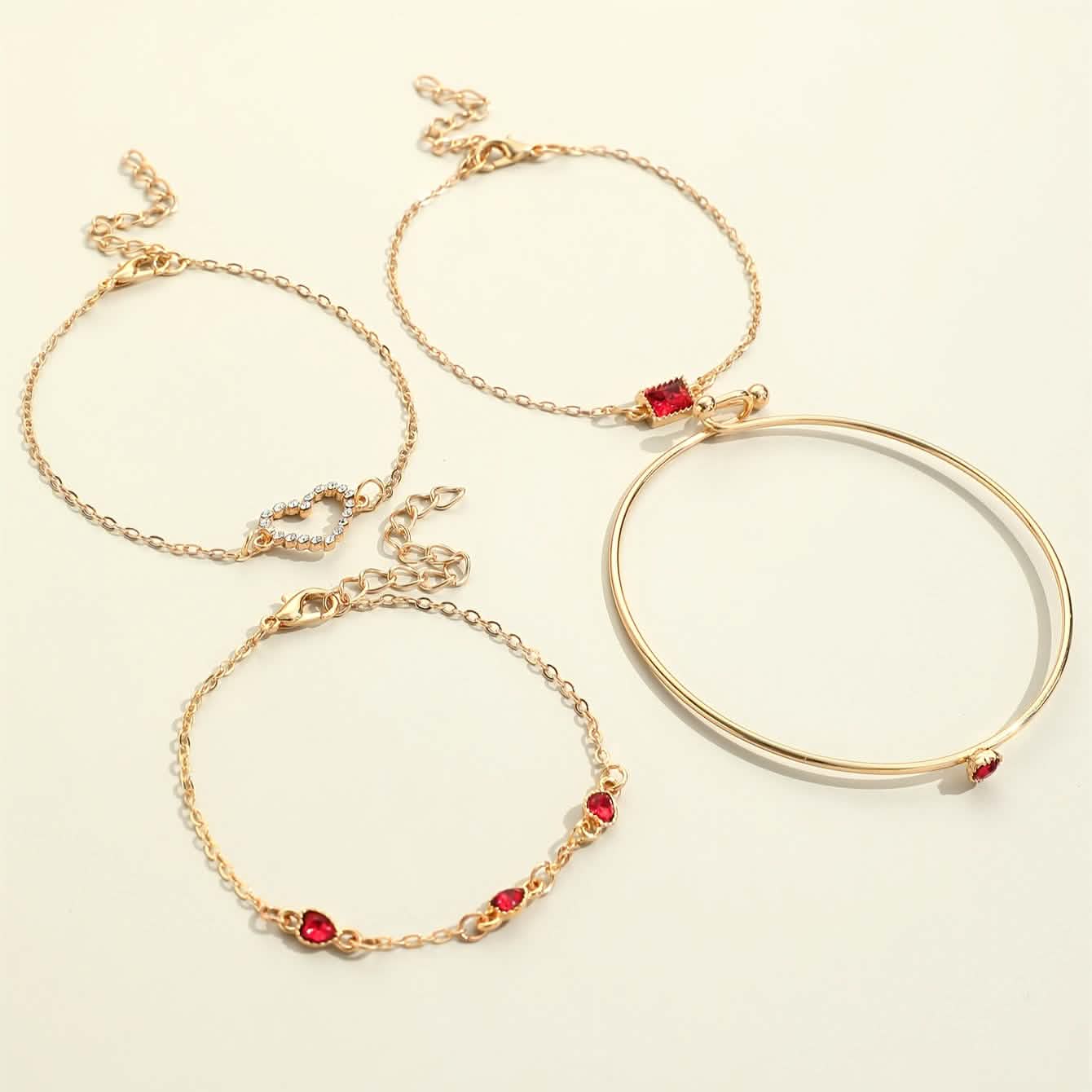 4pcs Rhinestone Alloy Bracelet Set – Minimalist Heart & Square Design by DailySale