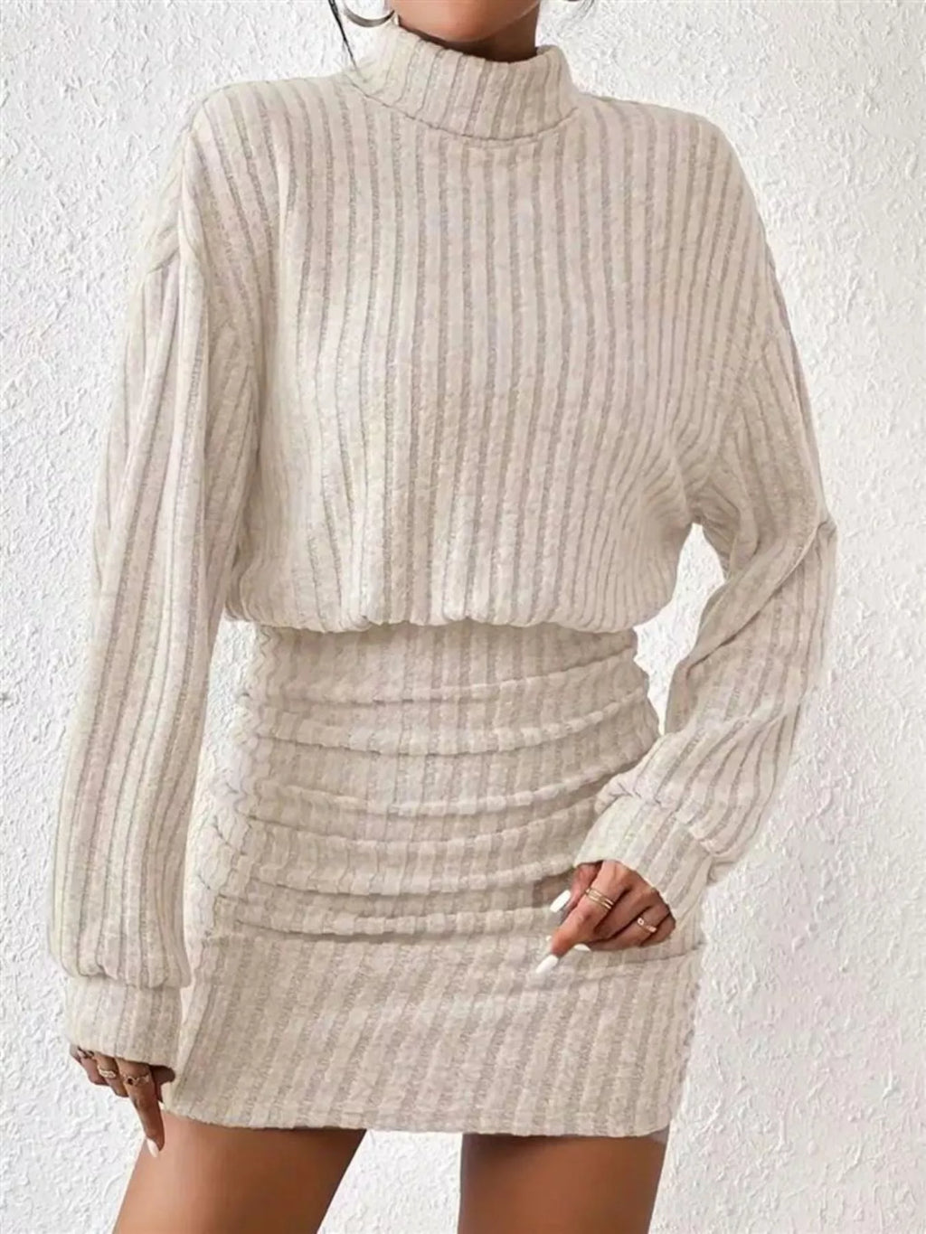 Ribbed Knit Turtleneck Bodycon Mini Dress by Shopiebay