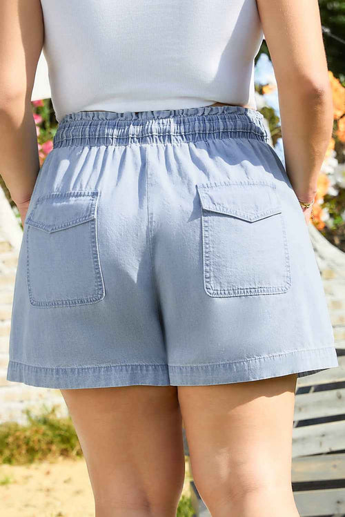 Beau Blue Pocketed Drawstring High Waist Plus Size Denim Shorts by Wild and Free Boutique