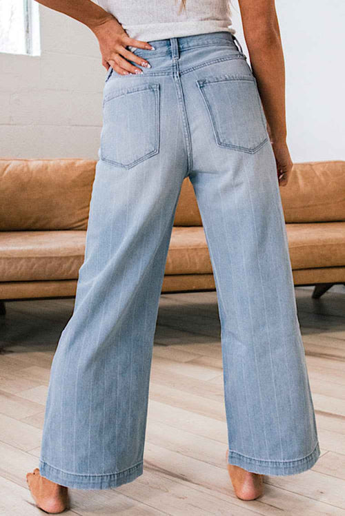 Beau Blue Multi Buttons Wide Leg Jeans by Wild and Free Boutique
