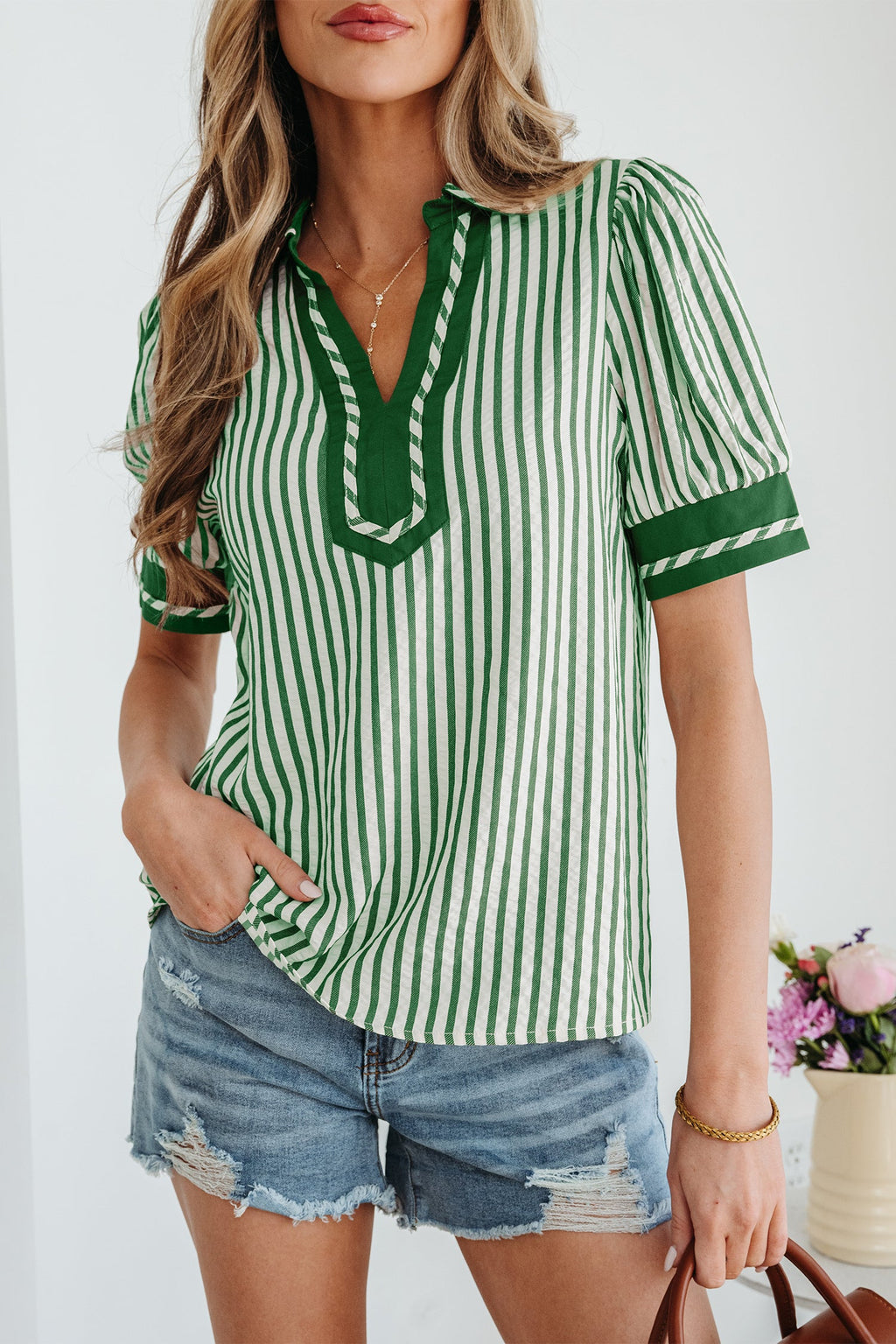 Elora Short Bubble Sleeve Blouse - Goddess Imports Marketplace