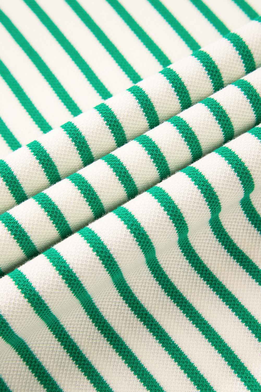 Bright Green Contrast Detail Striped Ruffle Short Sleeve Top