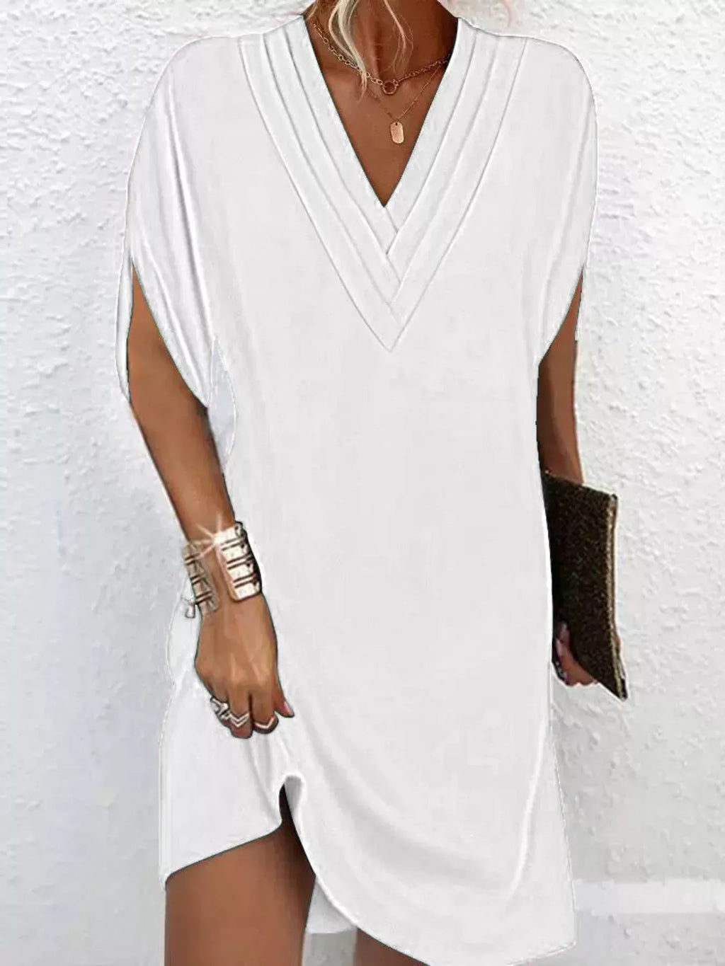 V-Neck Slit Sleeve Mini Dress by Shopiebay
