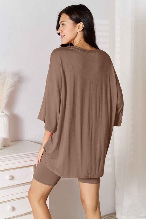 Basic Bae Full Size Soft Rayon Three-Quarter Sleeve Top and Shorts Set by Wild and Free Boutique
