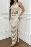 Cutout Slit Round Neck Sweater Dress